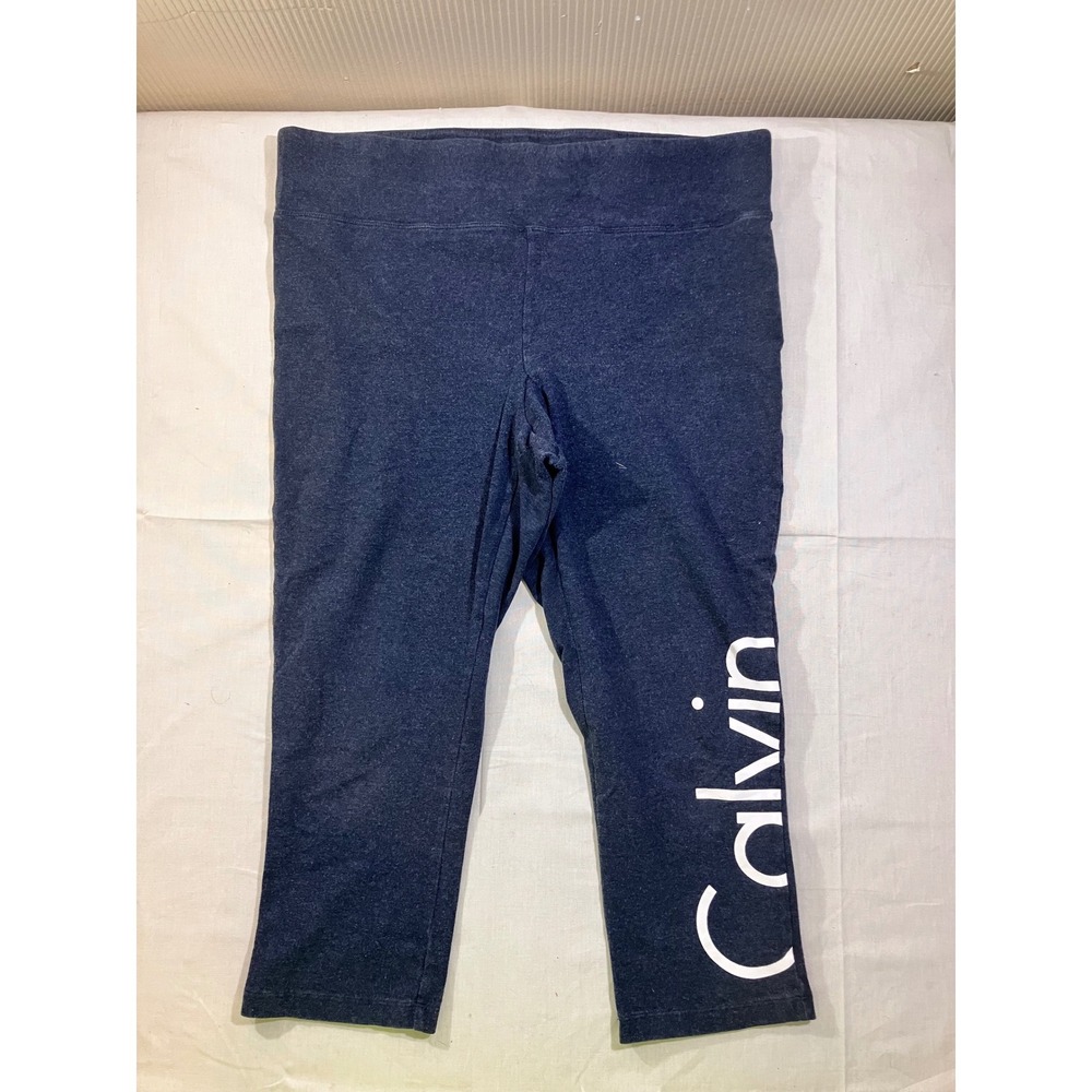 Calvin Klein Performance Womens Plus 1X Navy Blue Logo Capri Leggings Activewear